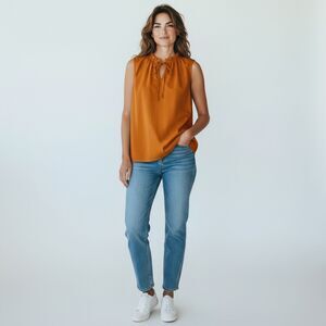 41 Hawthorn Mustard Yellow Gold Sleeveless V Neck Tie Front Dressy Blouse size L